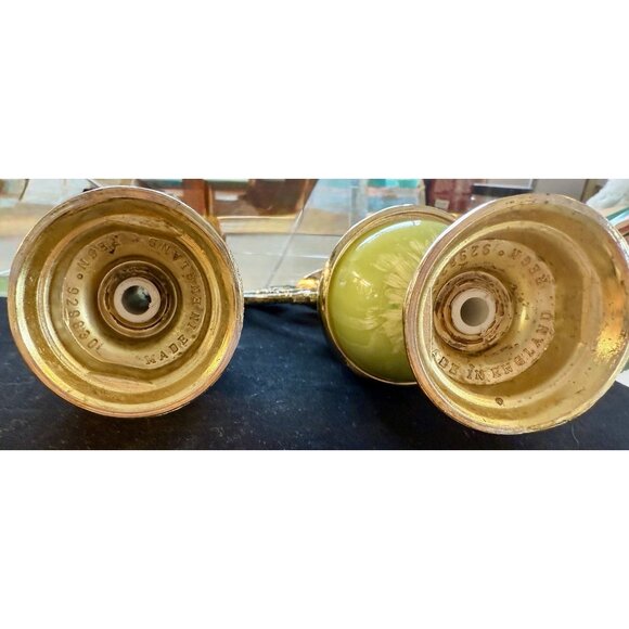 Vintage Pair of Onyx Brass England Small Vases Pitchers Jugs - Picture 12 of 16